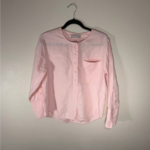 Everlane Pink The Linen Popover Shirt Pink Linen Button Down Shirt Size 4 - Picture 3 of 6